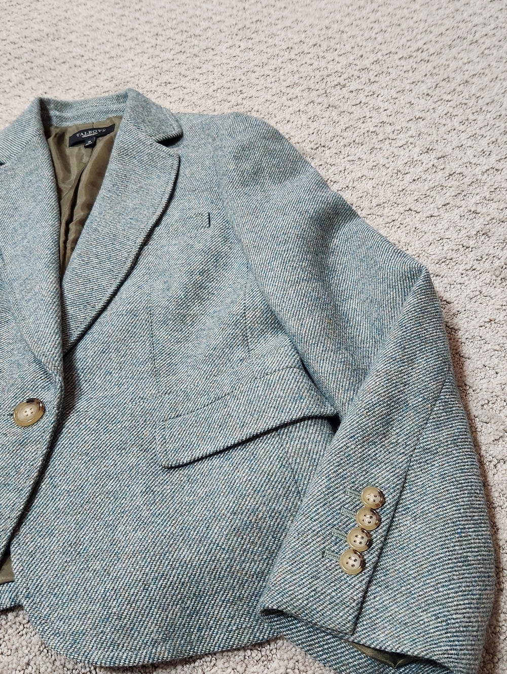 Talbots Light Green Herringbone Tweed Wool Blazer Women's Size 10 - Picture 5 of 12